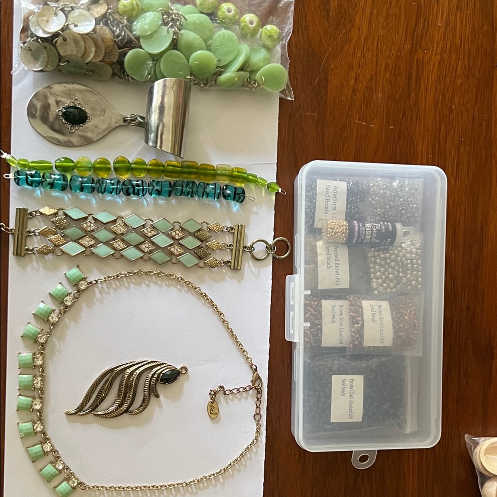Green and Gold Jewelry and beads for bead projects
